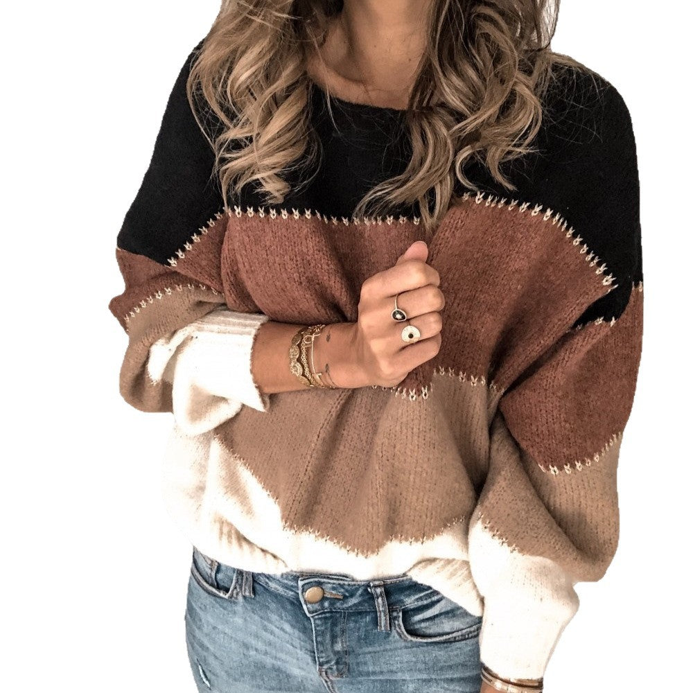 Damen bequemer Strickpullover mit modischem Farbmix Heidi-Mode