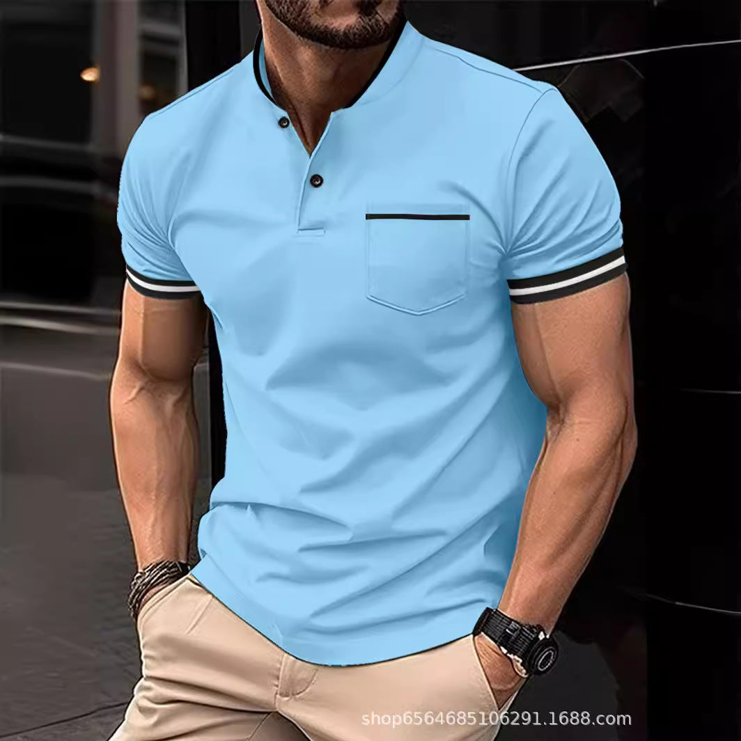 Herren Polohemd mit modernem Henley-Kragen und kontrastierenden Akzenten Heidi-Mode