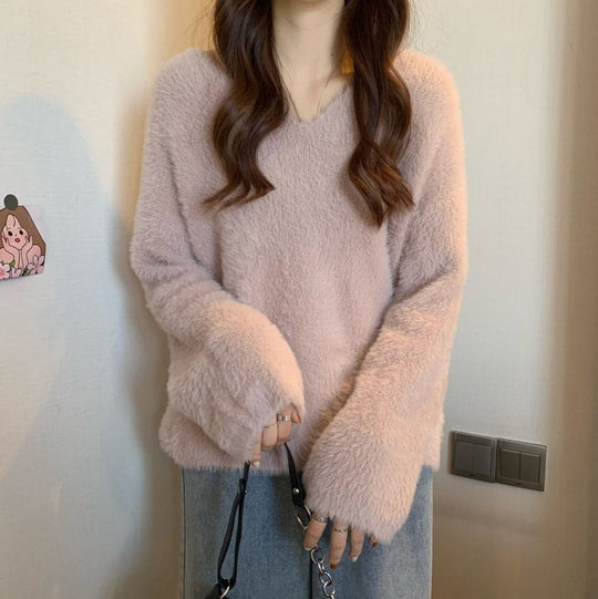 Damen Flauschiger Pullover mit weitem Schnitt Heidi-Mode
