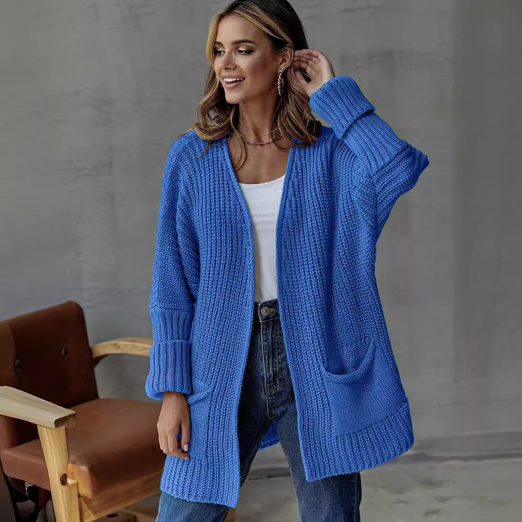 Damen Lange Strickjacke mit lockerer Passform und praktischen Taschen Heidi-Mode