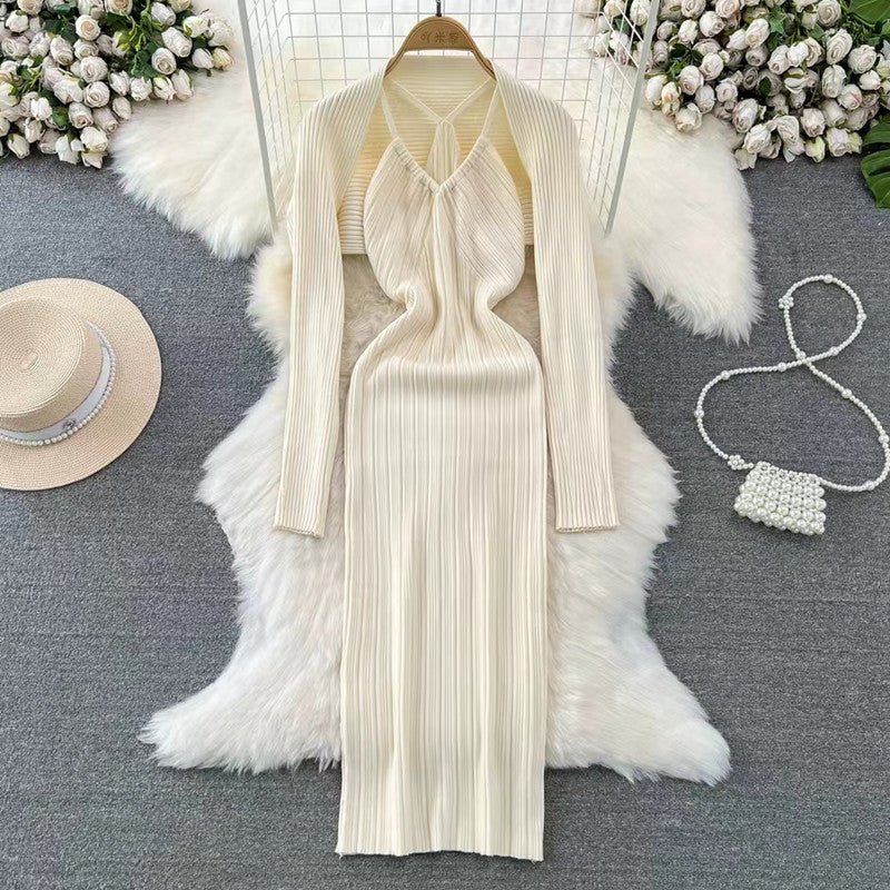 Damen elegantes Maxikleid mit raffinierten Falten und tiefem Ausschnitt Heidi-Mode