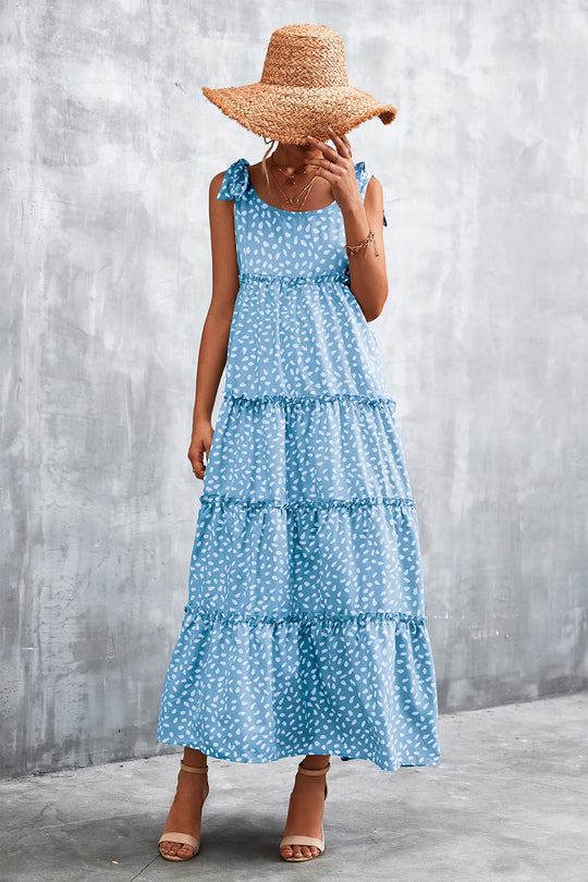 Damen Maxikleid mit verspieltem Volant und zartem Muster Heidi-Mode