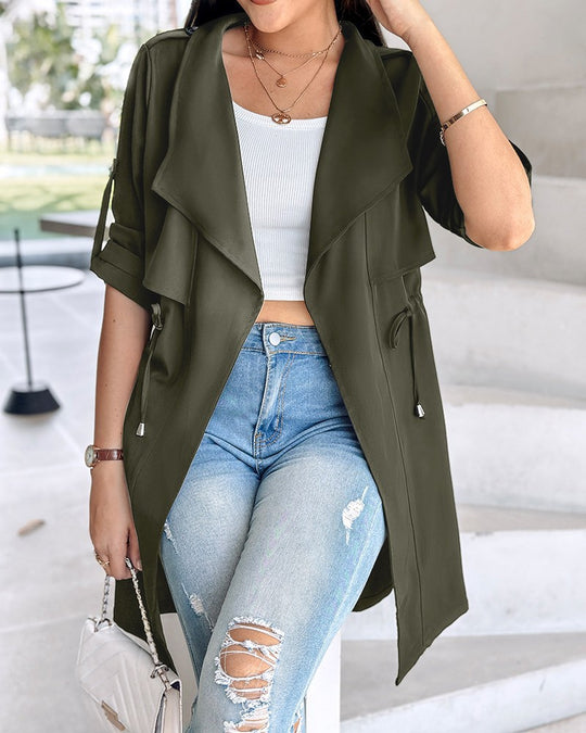 Damen Trenchcoat mit abnehmbarer Kapuze und verstellbarem Taillenzug Heidi-Mode