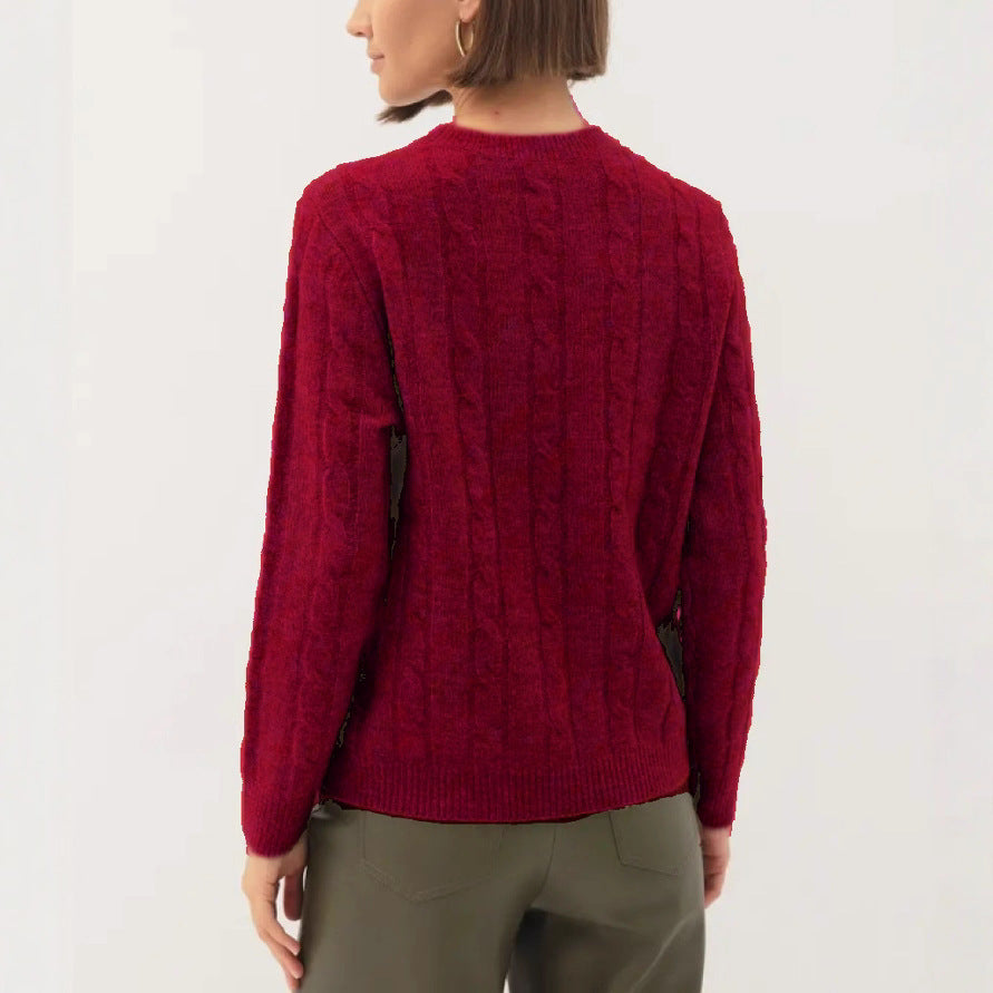 Damen Rückenschnitt Pullover mit strukturiertem Zopfmuster Heidi-Mode