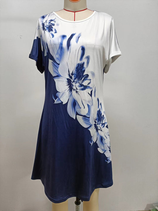 Damen Blusenkleid mit floralem Druck und kurzem Arm Heidi-Mode