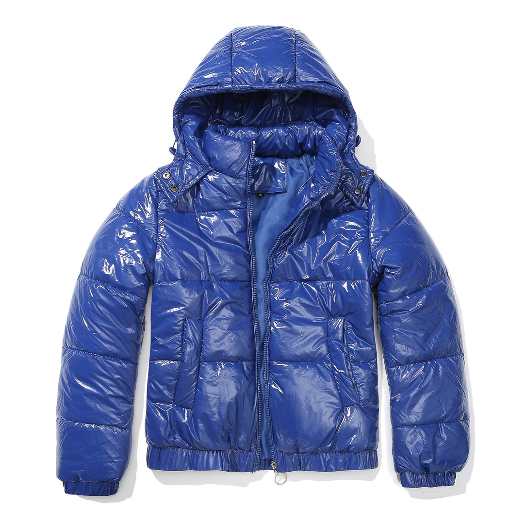 Damen glänzende Steppjacke mit abnehmbarer Kapuze Heidi-Mode