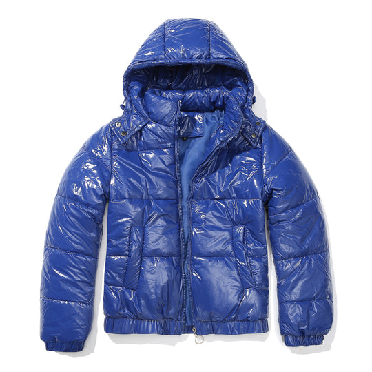 Damen glänzende Steppjacke mit abnehmbarer Kapuze Heidi-Mode