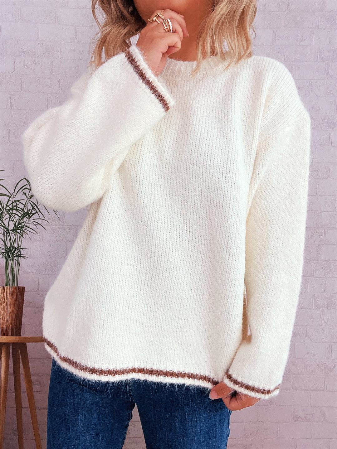 Damen lässiger Wohlfühlpullover mit blockfarbenem Design Heidi-Mode