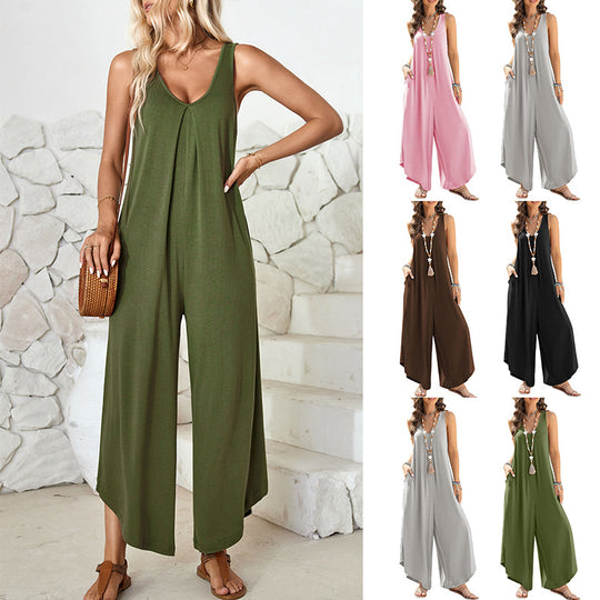Damen luftiger Jumpsuit mit weitem Bein und praktischen Taschen Heidi-Mode