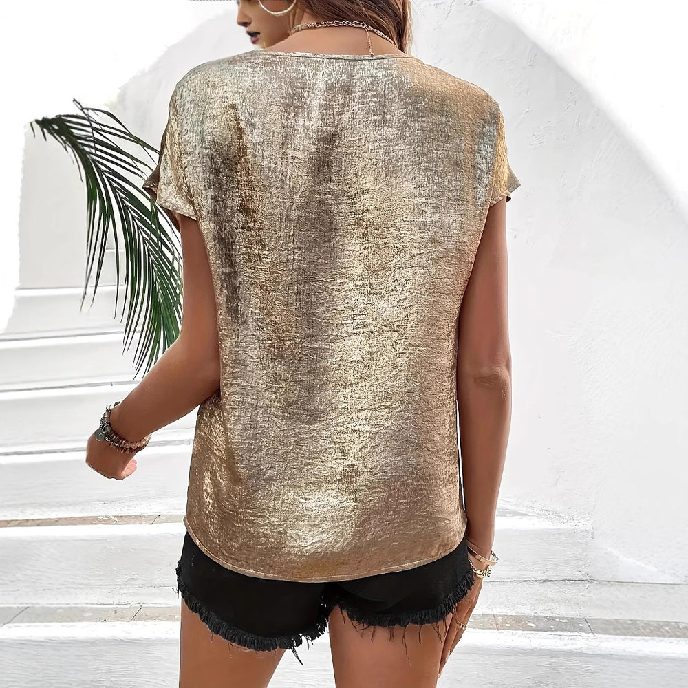 Damen Elegantes V-Ausschnitt-Oberteil mit funkelndem Finish Heidi-Mode