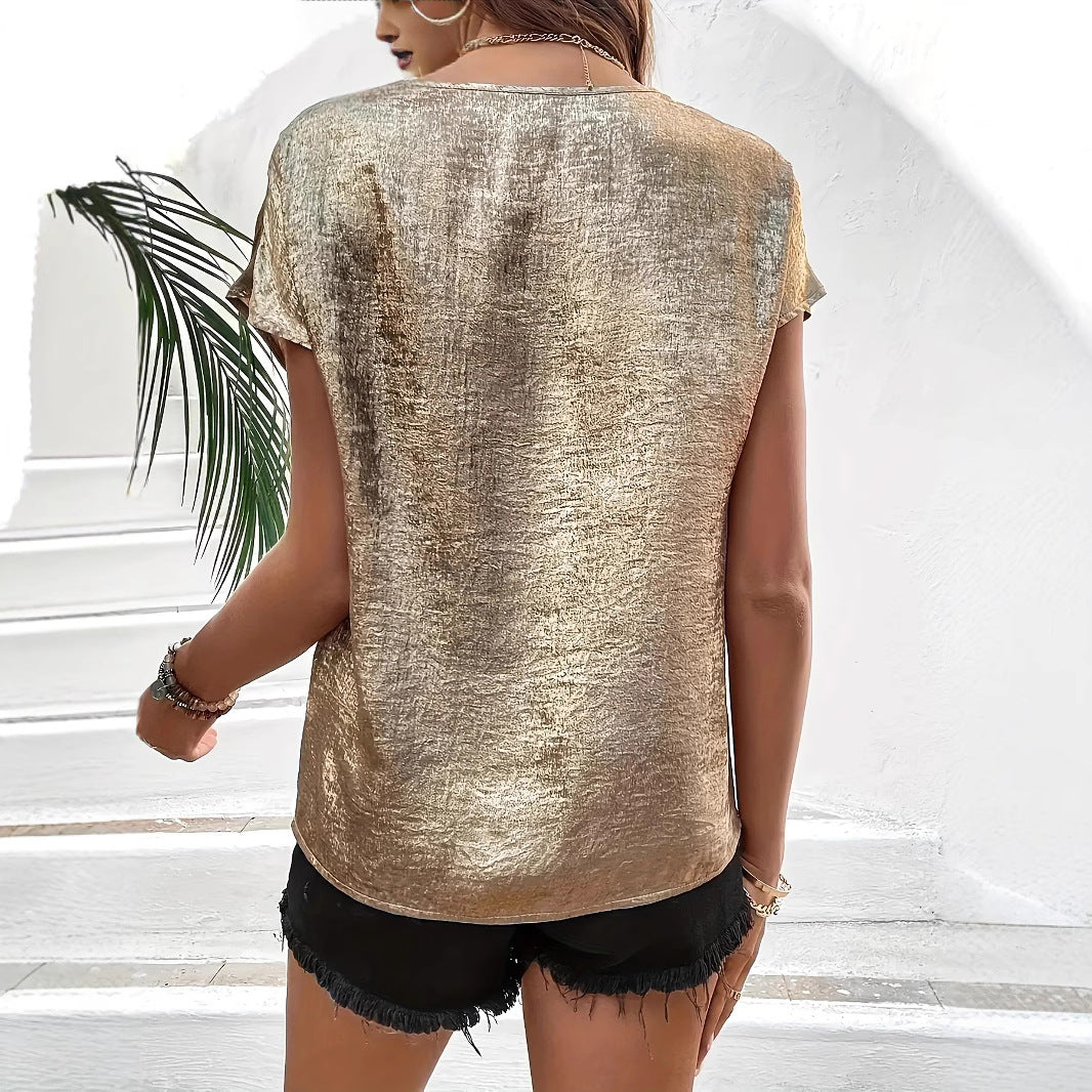 Damen Elegantes V-Ausschnitt-Oberteil mit funkelndem Finish Heidi-Mode