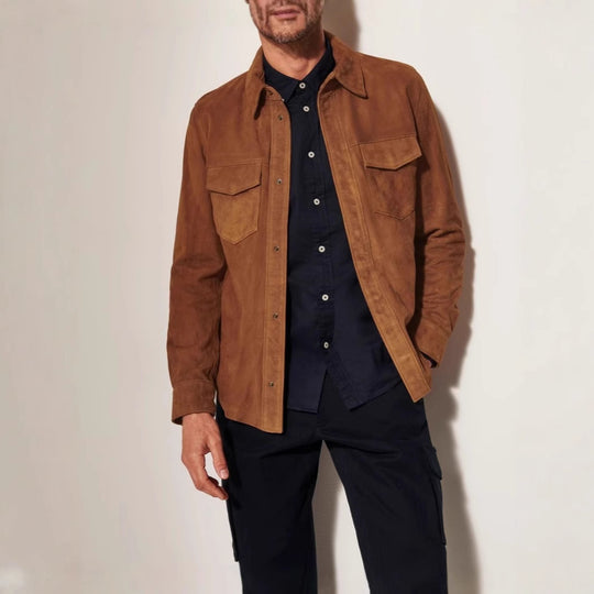 Herren Suede Jacke mit zwei aufgesetzten Taschen und modernem Schnitt Heidi-Mode