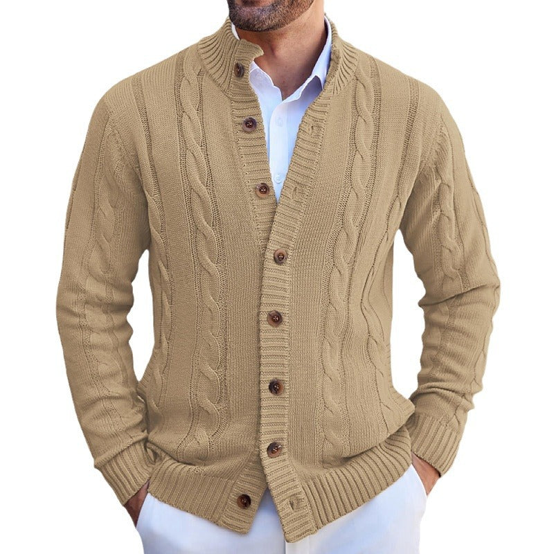 Herren Strickjacke mit Zopfmuster und umschlagbarem Kragen Heidi-Mode