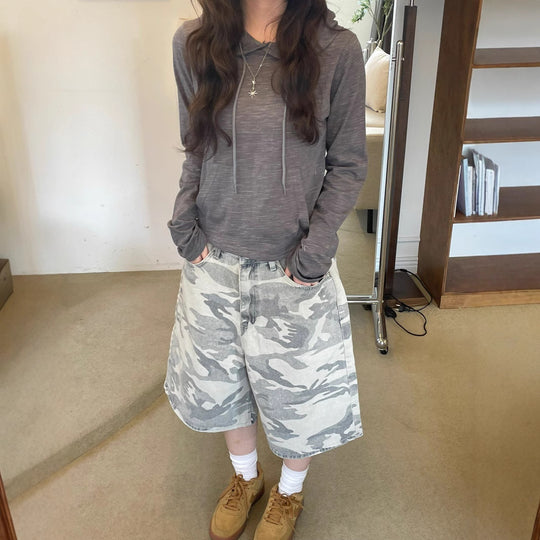 Damen Cargoshorts mit weitem Schnitt und modischem Camouflage-Muster Heidi-Mode