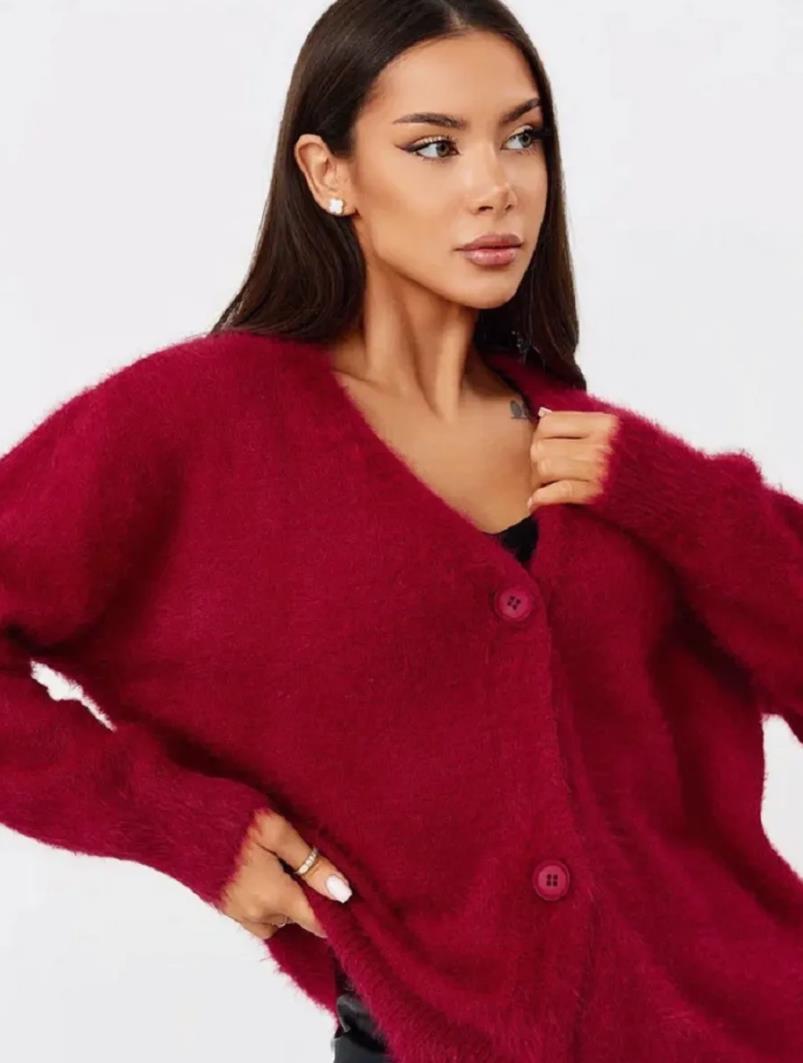 Damen kuschelige Strickjacke mit weichem Mohair-Mix und eleganter Knopfleiste Heidi-Mode