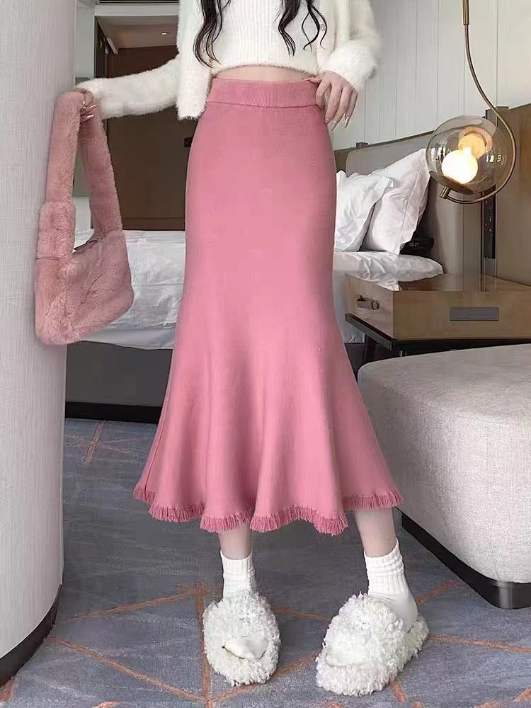 Damen Eleganter Maxirock mit voluminösem Saum und fransigen Details Heidi-Mode
