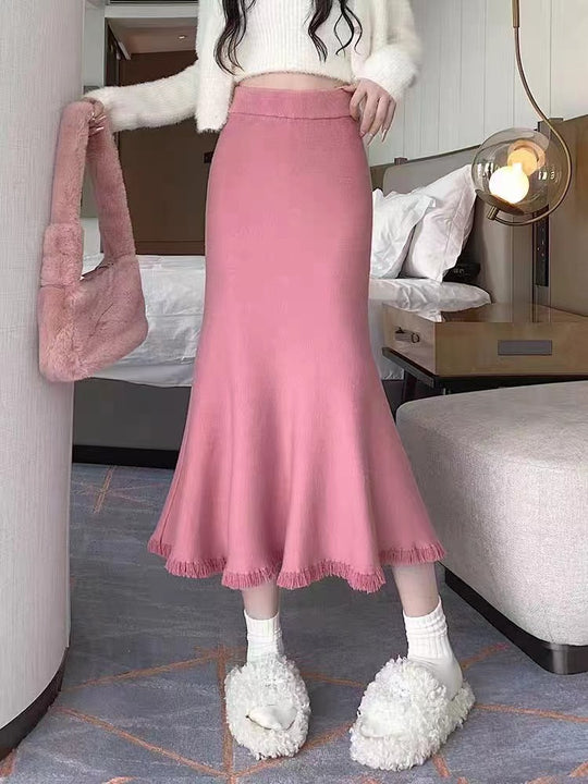 Damen Eleganter Maxirock mit voluminösem Saum und fransigen Details Heidi-Mode