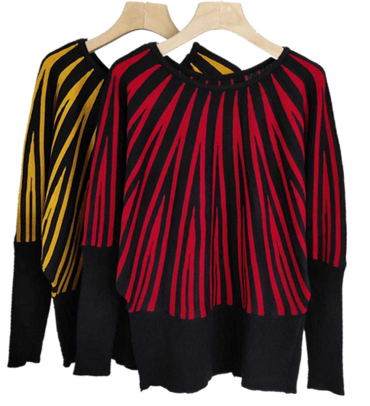 Damen weicher Pullover mit modernem Streifenmuster und weitem Schnitt Heidi-Mode