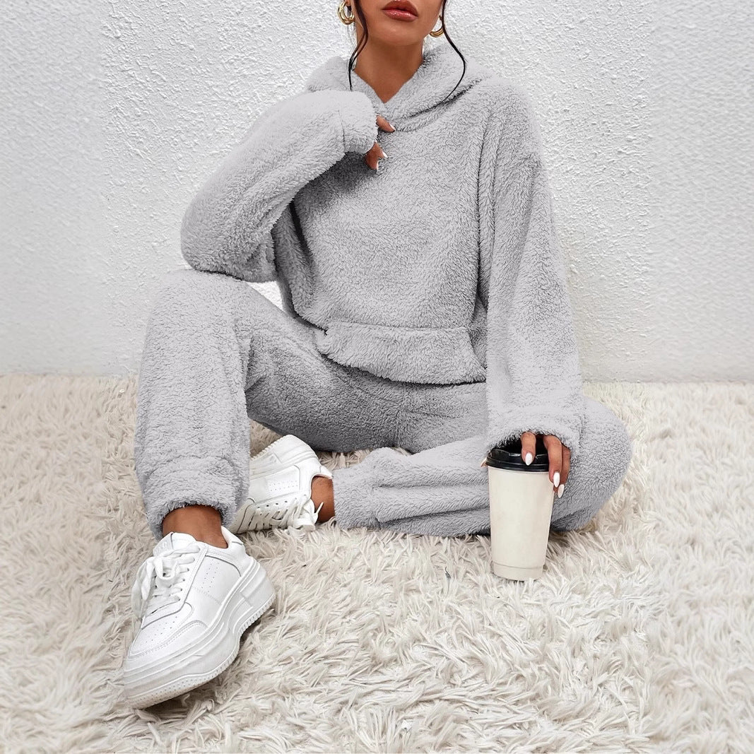 Damen Fleece-Loungewear-Set mit Kapuze und Taschen Heidi-Mode