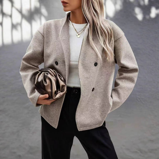 Damen Modische Wolljacke im eleganten Look mit doppelter Knopfreihe Heidi-Mode