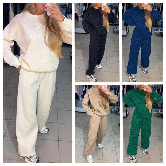 Damen Sportliches Zweiteiliges Freizeitset mit Glitzerakzenten Heidi-Mode