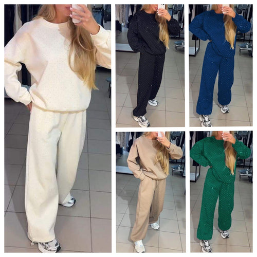 Damen Sportliches Zweiteiliges Freizeitset mit Glitzerakzenten Heidi-Mode