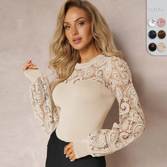 Damen Strickoberteil mit eleganten Häkelelementen Heidi-Mode