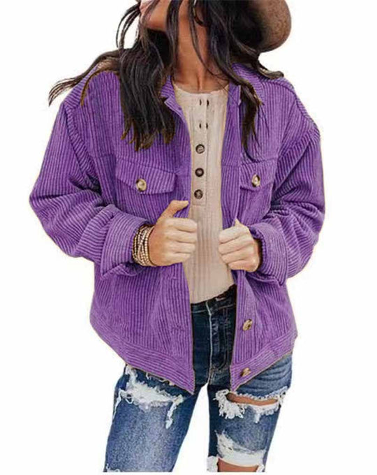 Damen lässige Kordjacke im Oversized-Schnitt mit Knopfdetails Heidi-Mode