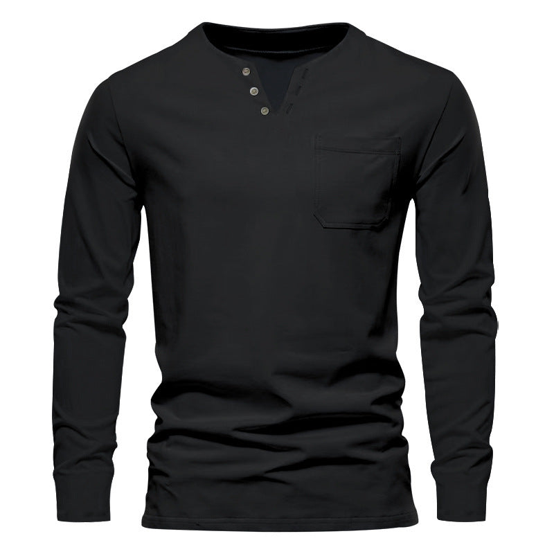 Herren Langarm-Henley-Shirt mit praktischen Knopfdetails und Brusttasche Heidi-Mode