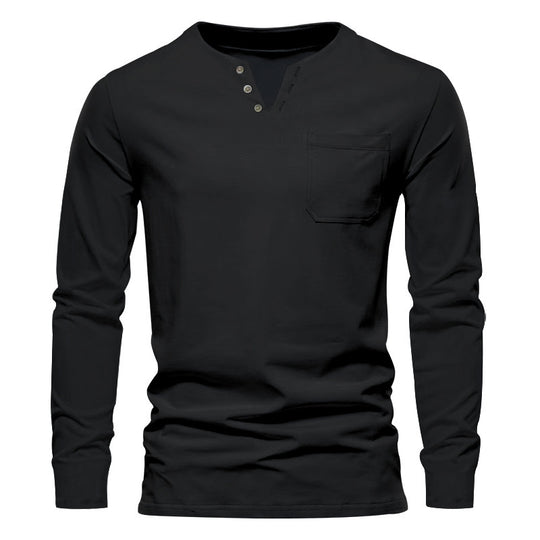 Herren Langarm-Henley-Shirt mit praktischen Knopfdetails und Brusttasche Heidi-Mode