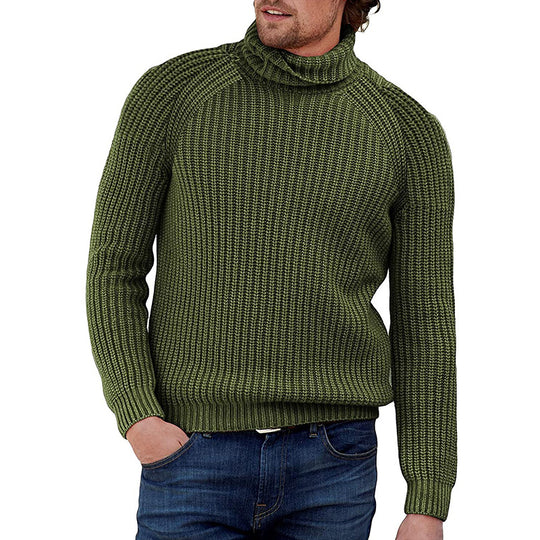 Herren Grobstrickpullover mit hohem Kragen und strukturiertem Muster Heidi-Mode