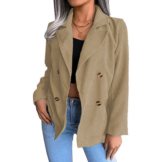 Damen modische Cordjacke mit doppelter Knopfleiste Heidi-Mode