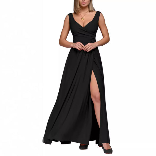 Damen Maxikleid mit elegantem Wickeldesign und seitlichem Schlitz Heidi-Mode