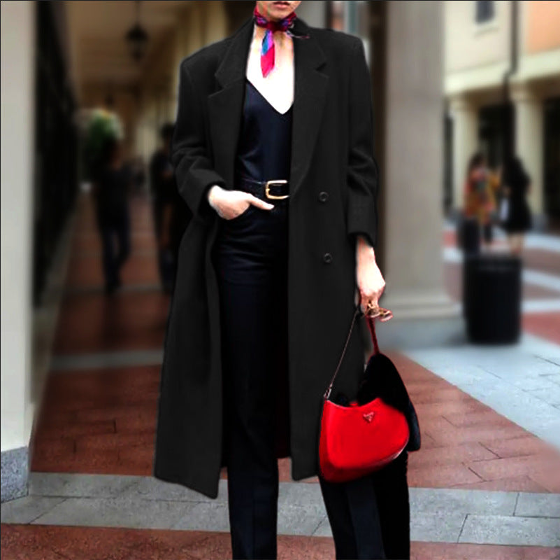 Damen eleganter Langmantel mit doppelter Knopfleiste und großzügigem Schnitt Heidi-Mode