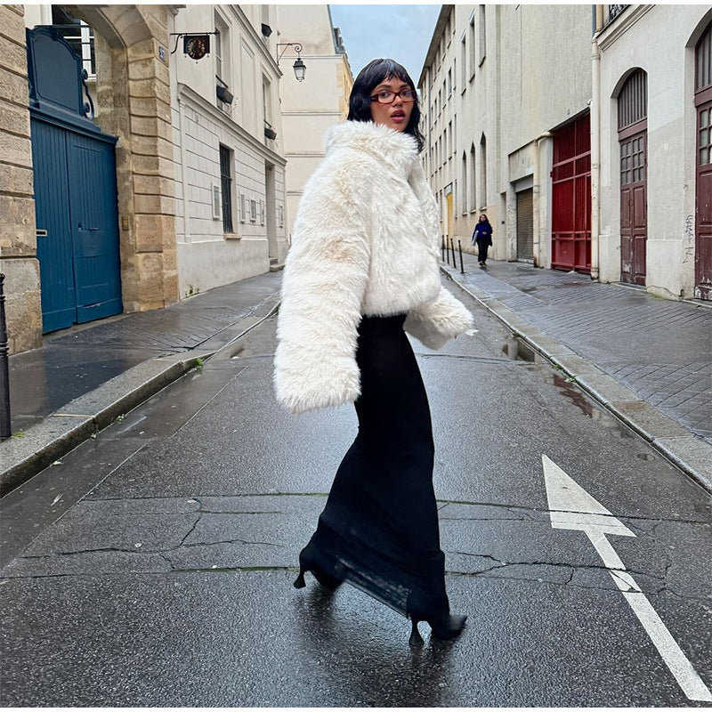 Damen Flauschige Kurzjacke mit voluminösen Ärmeln Heidi-Mode