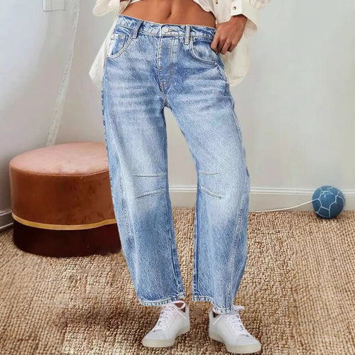 Damen Weite Jeans im lässigen Vintage-Stil mit hochwertigen Details Heidi-Mode