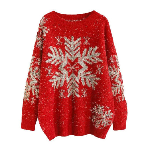 Damen Kuscheliger Pullover mit Schneeflocken-Motiv Heidi-Mode