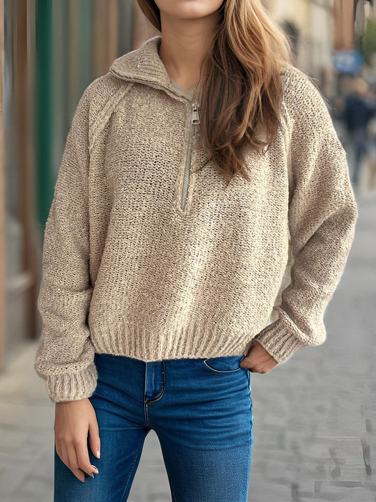 Damen lässiger Zip-Pullover mit oversized Schnitt und hohem Kragen Heidi-Mode