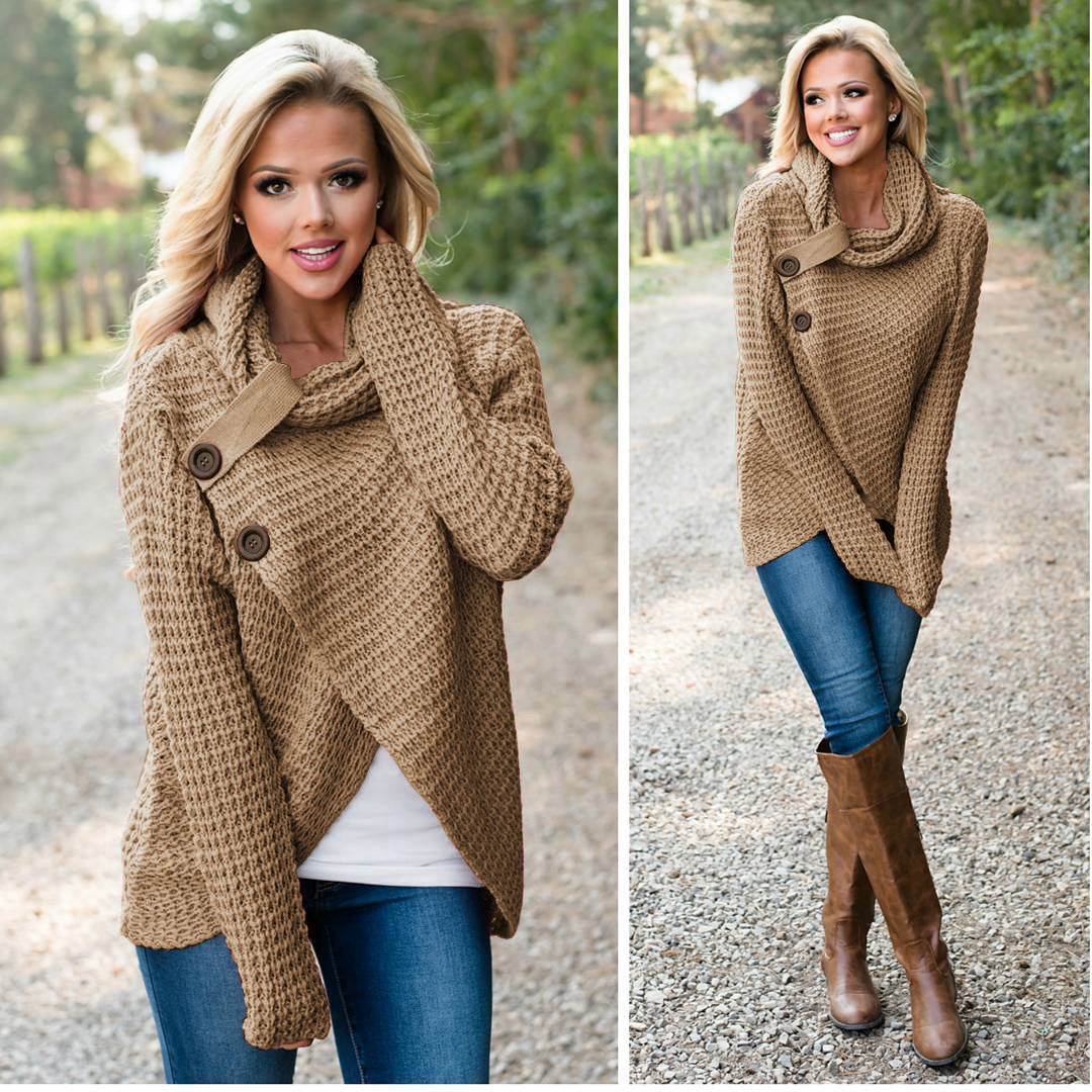 Damen Strickjacke mit asymmetrischem Verschluss und komfortablem Kragen Heidi-Mode