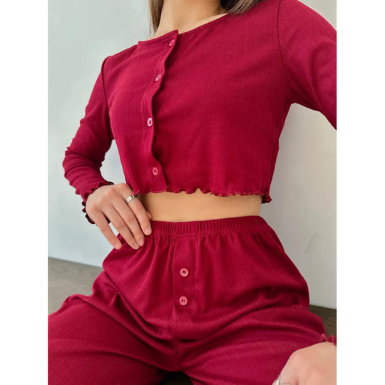 Damen cropped Shirt mit Knopfleiste und wellenförmigem Saum Heidi-Mode