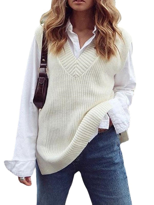 Damen Strickweste mit V-Ausschnitt und strukturiertem Muster Heidi-Mode