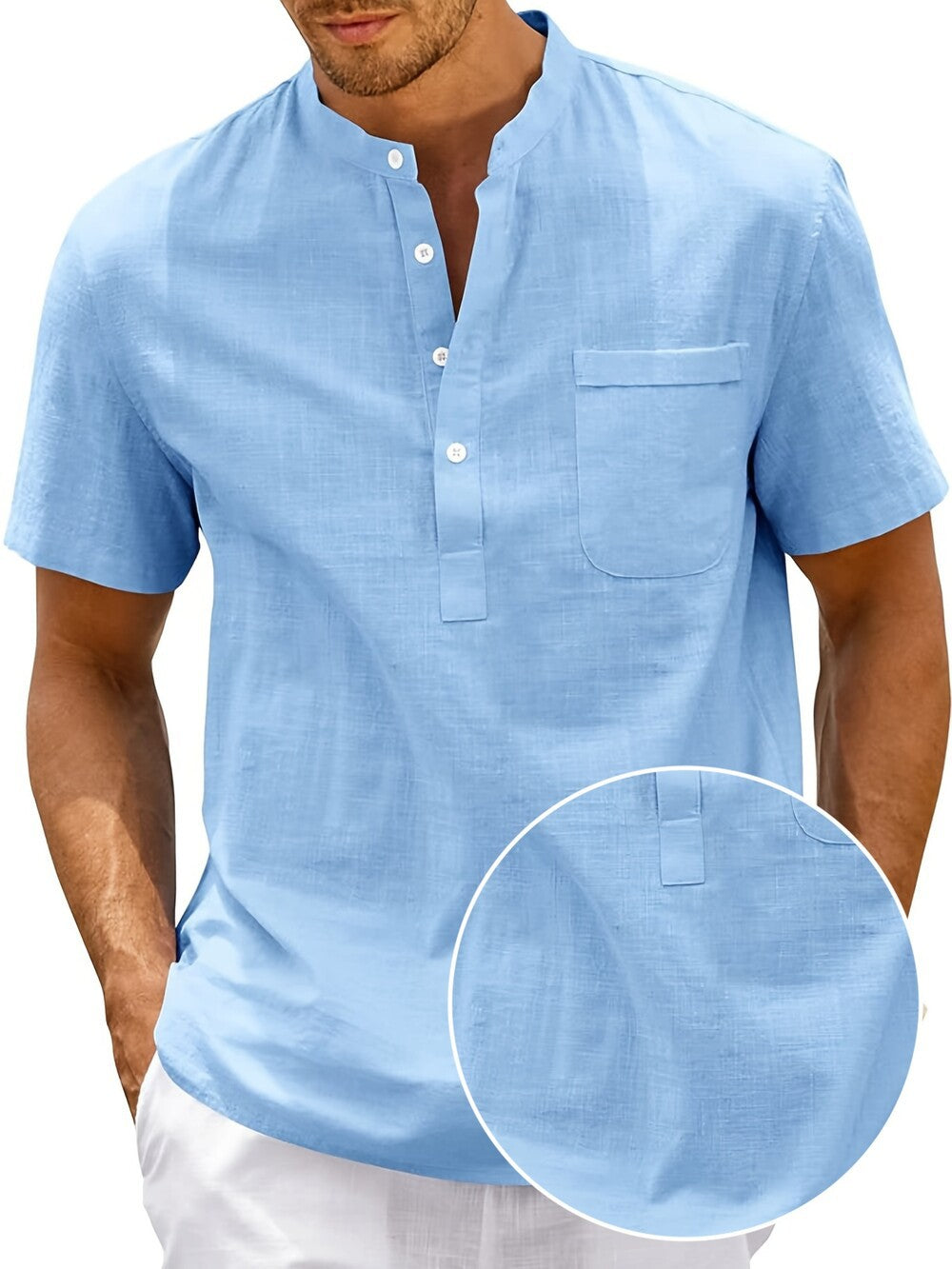 Herren Komfortables Kurzarm-Hemd mit Stehkragen Heidi-Mode