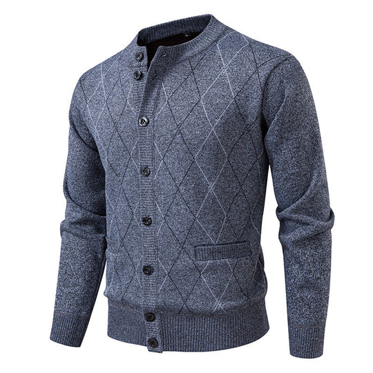 Herren Strickjacke mit modernem Rautenmuster und praktischen Taschen Heidi-Mode