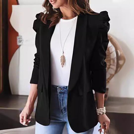 Damen Modischer Blazer mit angeschnittenen Puffärmeln und praktischen Taschen Heidi-Mode