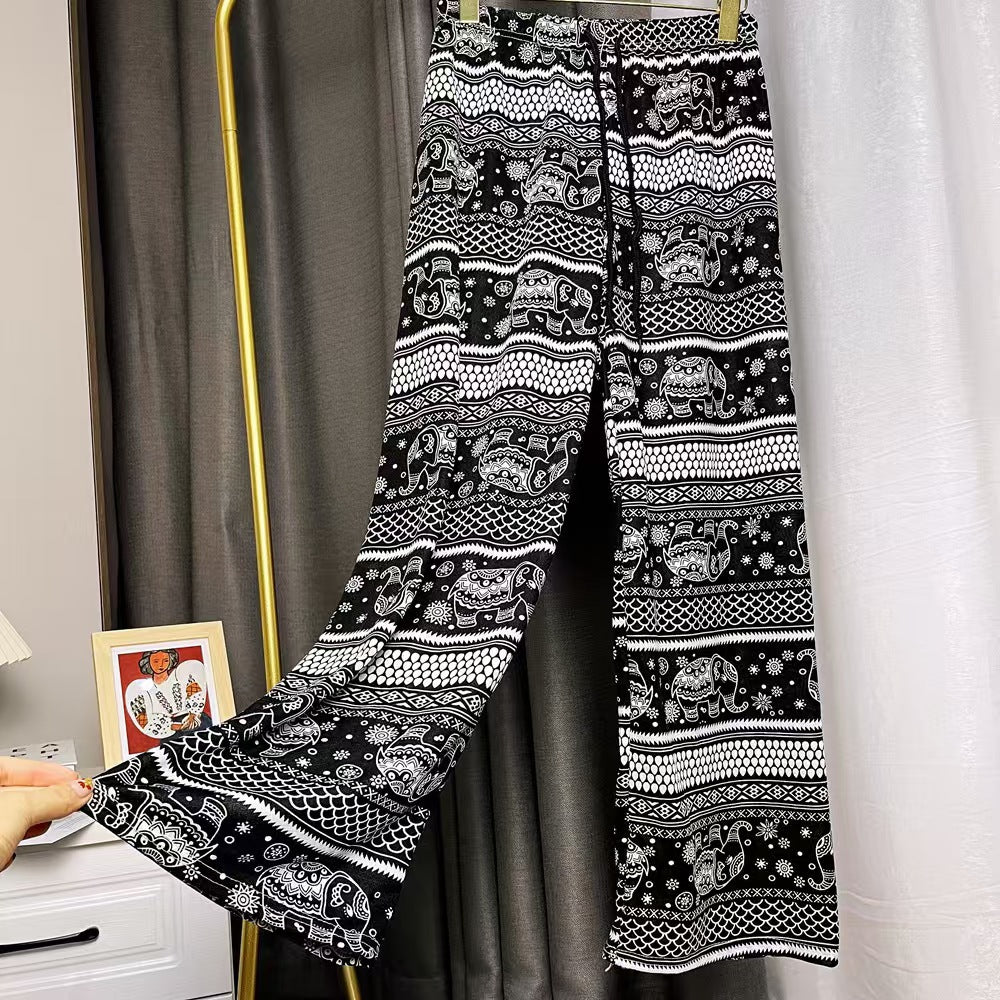 Damen Lässige Palazzo-Hose mit Elefantenmuster und elastischem Bund Heidi-Mode