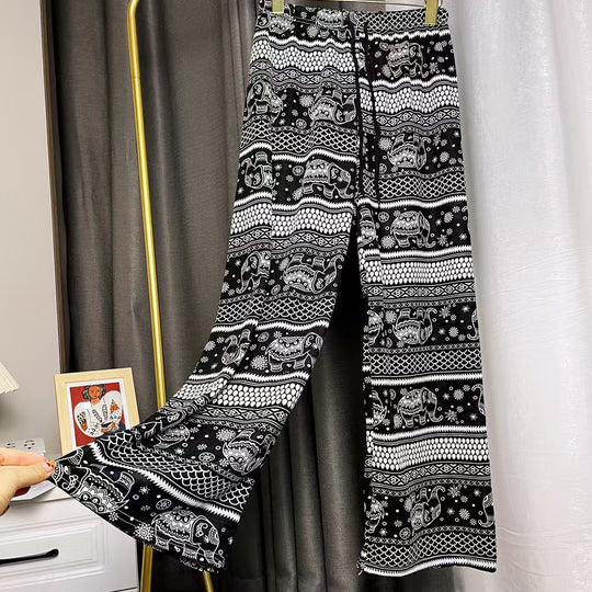 Damen Lässige Palazzo-Hose mit Elefantenmuster und elastischem Bund Heidi-Mode