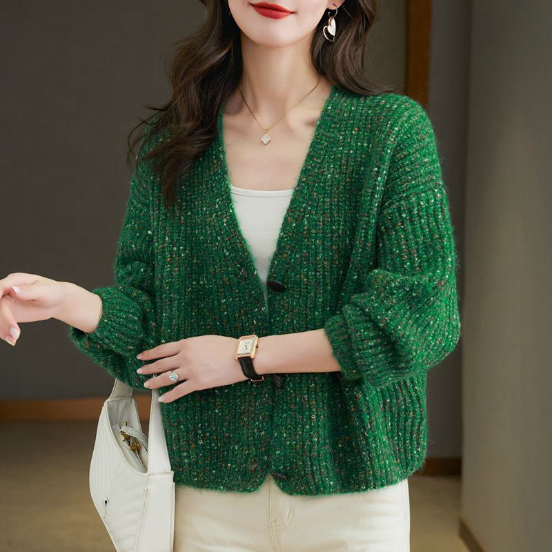Damen Kuscheliger Grobstrick-Cardigan mit Knopfdetail und weitem Schnitt Heidi-Mode