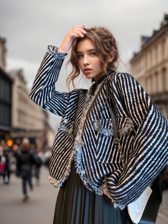 Damen Cocoon-Strickjacke mit Knopfdetails und feinem Strukturmuster Heidi-Mode