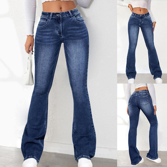 Damen Flared Jeans mit hohem Bund und elastischem Stretch Heidi-Mode