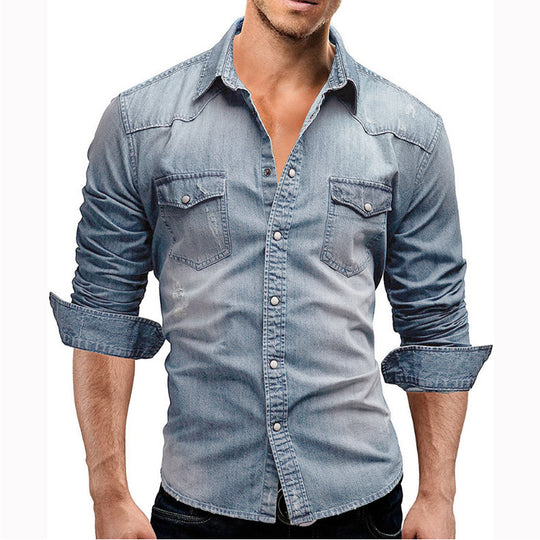 Herren Denim Hemd mit stylishen Pattentaschen und modischem Slim-Fit Heidi-Mode